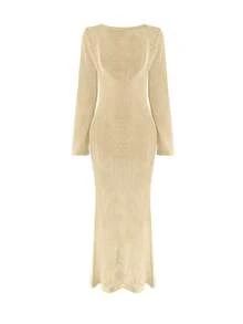 Women's Long Hollowed Double Face Can Wear Backless Thin Beach Holiday Smock Crochet Long Sleeve Knit Dress Vacation Outfits Sexy Plus Size Beachwear Bikini Two Way Wear Ups Mesh Maxi, Spring Summer Fall - Yellow - View 7