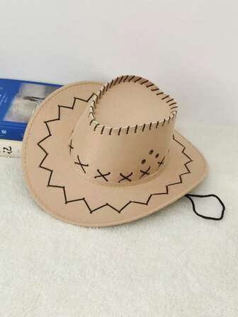1pc Kids Western Cowboy Hat, Riding Knight Hat, Sun Hat For Boys & Girls, Large Brim Outdoor Travel Hat