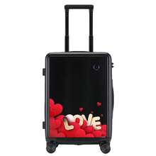 1 Stück 16/20/24 Zoll leichter Trolley Koffer mit Handyhalterung, individualisiertes LOVE Muster, geeignet für Schule, Urlaub, Geschenk, Muttertag - Schwarz - Übersicht 3