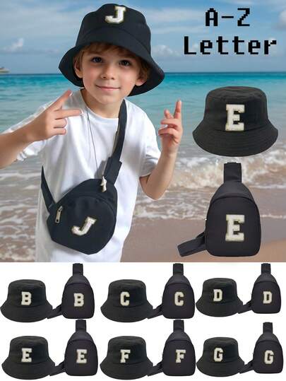 2件套可爱字母A-Z婴儿渔夫帽和包包，男女童儿童遮阳帽，户外儿童巴拿马帽，服装配饰