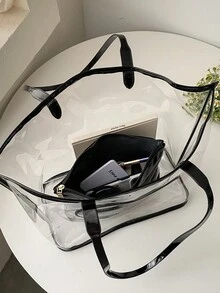 Set de 2 bolsas de viaje impermeables con decoración de corazón y gran capacidad, de material PVC, para natación, playa y vacaciones