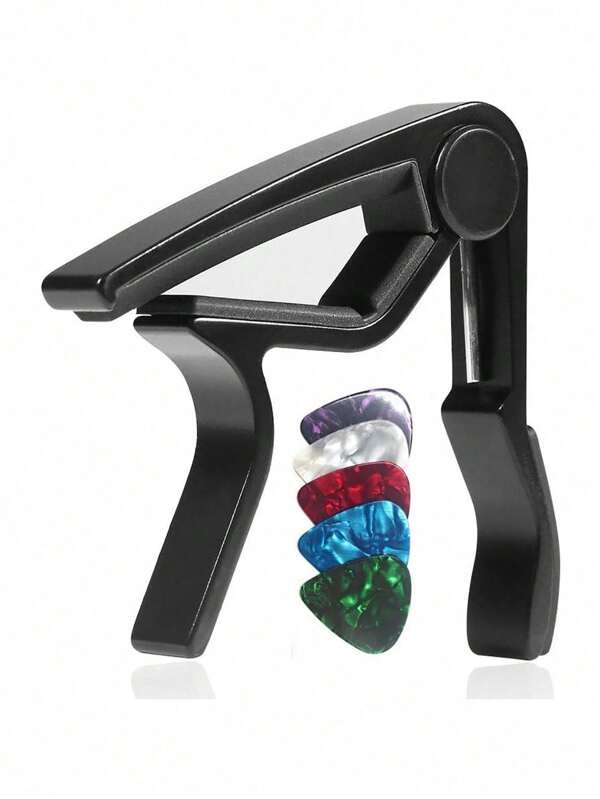 Guitar Capo For Acoustic & Electric Guitars - Professional Adjustable Spring-Loaded Clamp For Guitarists & Musicians - Perfect For Live Performances, Studio Recording & Practice - Includes Bonus 5-Piece Guitar Picks Plectrums Set
