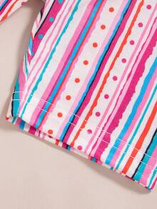 Set de 3 piezas de top sin mangas con estampado floral y rayas + shorts para bebés niñas - Rosa Fucsia - Ver 5