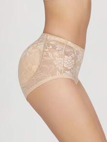 Women's Lace Butt Lift Padded Panties, Low Waist Faux Peach Booty Shaping Underwear, Thin Sexy Lingerie - Apricot - View 7