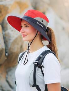 1pc Women's Outdoor Sun Hat With Ponytail Hole, Breathable Bucket Hat For Sun Protection - A - View 1