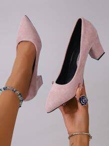 Women's Versatile Career Pointed Toe Block Heel Black Pumps