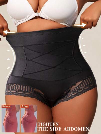 1pc Seamless High Waist Shaping Panties Plus Size Summer Women's Lace Tummy Control Panty Slimming Waist Trainer Sheath Flat Belly Underwear Butt Lifting Shapewear
