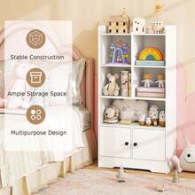Lifezeal 4-Tier Bookshelf With 2-Door Storage Cabinet And 4 Cubes Display Shelf For Home Office - White - View 5