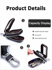 1 pieza Bolsa portátil y a la moda para llaves de coche de PU, estuche para llaves de gran capacidad con doble capa, de colgar en la cintura, con cremallera universal, bolsa para llaves para hombres y mujeres con llavero y cadena, regalo de Navidad, regalo perfecto para el Día del Maestro, San Valentín, cumpleaños, Navidad y cualquier ocasión especial, mini billetera.