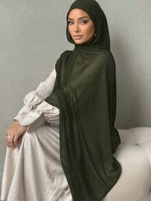 1pc Solid Color Double Needle Edged Super Oversized Lightweight Soft Modal Hijab Shawl Scarf For Dress - Multicolor - View 4