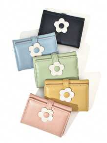 Cartoon Fresh Tri-Fold Wallet, Simple Short Sweet Purse, Cute Little Daisy, Student Wallet, Suitable For Holiday Gift
