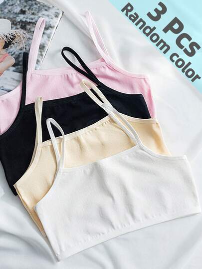 3件套随机颜色女童纯色透气吊带背心，女童青春期训练胸罩，春夏