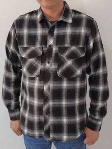 Men's Long Sleeve Plaid Flannel Shirt - 黑色 - 查看 5