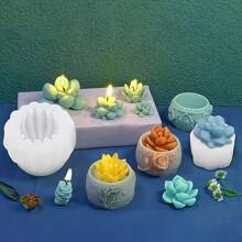 10pcs Silicone Mold Set For DIY Candle Making, Succulent And Cactus Planters Epoxy Resin Crafts, Round Planter Themed Silicone Molds For Resin Art And Decor