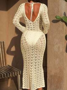 Women's Sheer Mesh Sexy Cover Up Dress Summer Beach Swimwear Bikini Bathing Suit Coverups - Khaki - View 3