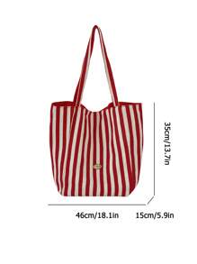 1 Bolso de hombro de diseño de doble cara con estilo de Doncella, bolso grande para niños, bolso de estudiante de gran capacidad, bolsa de tutoría, bolsa de almacenamiento, bolsa casual portátil, adecuada para compras, fiestas, vacaciones, eventos festivos, entretenimiento y otras ocasiones. Decoración con parche de letra y rayas de contraste de color, un regalo perfecto para chicas jóvenes, estudiantes adolescentes, etc.