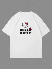 Hello Kitty 女款 T恤、睡衣、趣味上衣、度假夏季穿搭、趣味睡衣、服飾、睡袍、居家休閒圖案 T恤 - 白色 - 查看 4