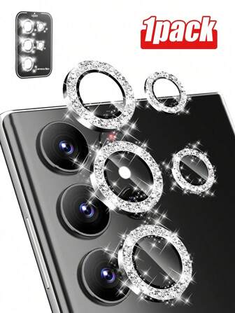 1 stuk glanzende glitterlensbeschermfolie, geschikt voor Samsung Galaxy S22/S23/S24 Ultra, S23 FE, S24 FE, A16, S25 Ultra, S25, S23 FE, Galaxy Z Flip7, Galaxy Z Fold7, met extra positioneringsbord, eenvoudig aan te brengen, krasbestendig, zilverkleur