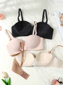 3PCS Girls Teen Solid Color Cute Seamless Underwear Push Up Bras