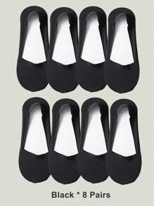 1/4/8 Pairs Women's Big Size Available Soft Nylon Solid Bottom Low Cup Invisible No Show Socks With Non-Slip Gel Heel, Suitable For Daily Use