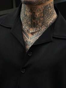 Men's Lightweight Solid Color Short Sleeve Casual Collared Shirt, Fashion Versatile Blouse For Summer - Black - View 3