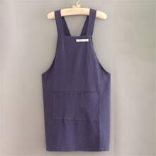 Artistic Apron For Women Men Solid Color Minimalist Breathable Linen Painting Apron With Pockets - Blue - View 6