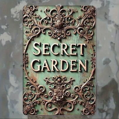 2D 墙面艺术 - 秘密花园金属牌匾，带有复杂花卉图案的复古金属标牌，非常适合家庭、卧室、咖啡厅、农场、花园装饰、花园墙面装饰 | 复古金属标牌 | 耐用金属标牌、金属墙面艺术装饰、房间装饰