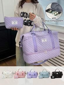 2-Pcs Set Fitness Sport Bag With Shoe Compartment & Dry Wet Storage Pockets Gym Bag, Gift For Women Men Workout Yoga Shoulder Bag Large Capacity Luggage Tote Travel Duffel Bag Suffle Women Bags
