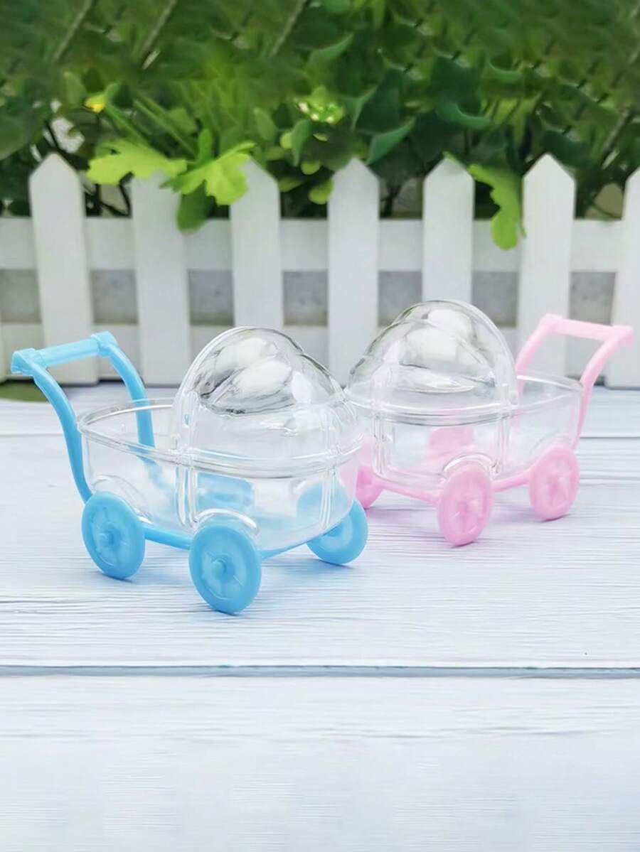 12pcs Mini Transparent Plastic Candy Jars, Suitable For Baby Shower Favor Boxes, Wedding Party Decorations, Birthday Celebration Supplies - Trolley 12pcs - View 1