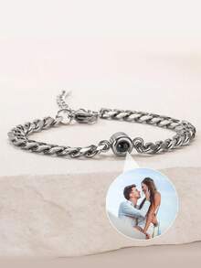 Gelang Proyeksi Cuban Link 7MM Kustom, Gelang Foto Tebal Stainless Steel, Hadiah Perhiasan Personalisasi untuk Pria dan Wanita, Hadiah Hari Ayah, Hadiah Ulang Tahun Pernikahan, Kenangan yang Dapat Dipakai - Perak 2 - View 6