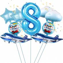Blue Airplane Number 1-9 Themed Balloons For Movie, Flight, Birthday Party, Festival Decoration