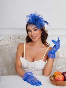 3pcs Fascinator With Lace Gloves Feather Tea Party Hat For Horse Racing Flower Kentucky Derby Hat For Women&Girls Mother's Day Gift.