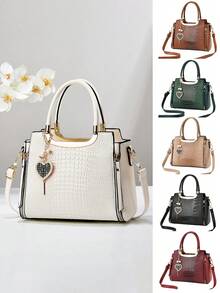 全新大容量时尚百搭女士包，简约鳄鱼印花亮面浮雕纹理优雅单肩包和斜挎包