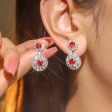 Europe And The United States Exaggerated Retro Palace Gorgeous Purple Double Round CZ Women's Crystal Earrings 1 Pair