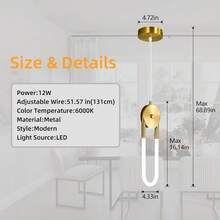 YQYYFC Modern Gold LED Pendant Light Fixture Oval Adjustable Pendant Lighting For Kitchen Island Living Room Dining Room Bedroom - Gold - View 6