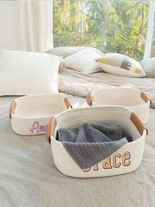 Personalized Embroidered Storage Basket, Oval Gift Basket For New Born Baby, Customized Nursery Decor, Letter Print Baby Gift Basket Organizer - Multicolor - View 2