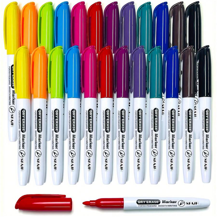 Dry Erase Markers Low Odor Fine Whiteboard Markers Thin Box Of 12/24, 12 Colors,Fine Tip Color Markers