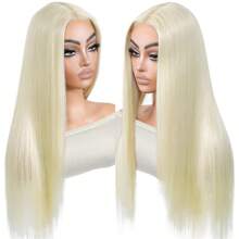 DZfirst Perruque de dentelle frontale synthétique droite de 28 pouces pré-pincée, avec une dentelle HD 13x4, couleur blond 613, pour une utilisation quotidienne