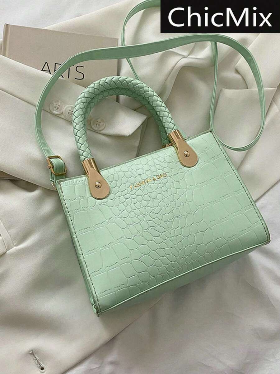 Fashionable Solid Color Texture Mini Handbag, Minimalist & Practical Multifunctional - Mint Green - View 1