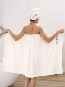 2pcs Women Flower Embroidered Bath Robe & Shower Cap Set Summer Wedding Home Bathroom Decor Back To School