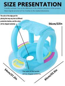 1 件儿童充气游泳池座椅，带手柄的可爱漂浮游泳圈，婴儿腋下浮圈，夏季游泳带遮阳卡通图案 - 藍色 - 查看 5