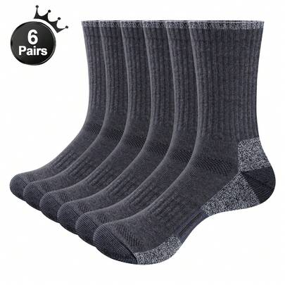 YUEDGE Mens Cushioned Black Cotton Crew Sports Socks For Men 9-12 UK, Sweat Wicking Anti Odor Casual Everyday Work Walking Gym Golf Tennis Training Athletic Socks, Multipack, 6 Pairs