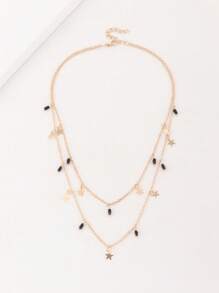 1pc Boho Style Double Layer Star Pendant Necklace, Elegant Gift For Women