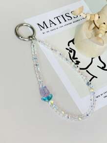 1pc Beaded Wristlet Crystal Tulip Phone Lanyard, Bracelet Style Hanging Chain, Bag Charm