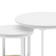 Coffee Table For Living Room, Nest Of Tables Set Of 2 With Storage, Small Round Table 60X60X50.5CM, Wooden Side Table With Sturdy Metal Frame, Easy Assembly