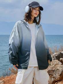 女士防晒夹克加大码长袖衬衫连帽凉爽速干面料，夏季薄款透气宽松款防晒服