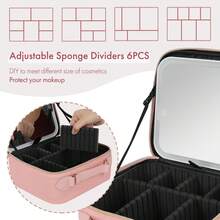 Makeup Bag,Travel Makeup Bag,Behaesty Travel Makeup Bag With LED Mirror Double Layer, Detachable Vanity Mirror With Lights, Tri-Light Dimmable, Makeup Case With Adjustable Dividers And Brush Holder Cosmetic Organizer Storage Box For Women - Pink - View 9