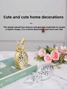 Modern Minimalist Gold Plated Ceramic Pineapple Decor, Creative Home Accent Piece For Living Room, Coffee Shop, Wine Cabinet, Graduation/Birthday Gift