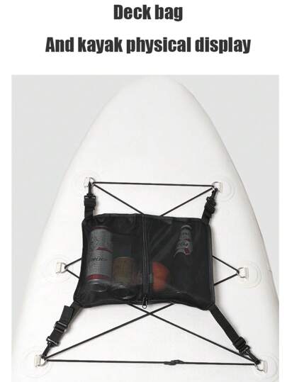 1pc Black Bag, Surfboard Storage Bag, Kayak Storage Pouch, D-Ring Outdoor Water Sports Accessories, Portable Nylon Mesh Deck Pack, Beach Essentials, Beach Accessories, Pool Float