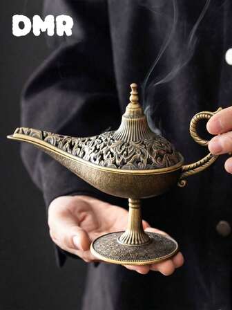 1pc Lamp Shaped Incense Burner, Vintage Desktop Aromatic Decoration, Incense Holder, Two Sizes (Mini And Large), Wishing Burner, Metal Incense Furnace, Home Decor, Aromatherapy, Joss Stick Tower, Aloeswood Container, Tea Ceremony, Gift, Traditional Cultural Gift Rama Decoration Rama